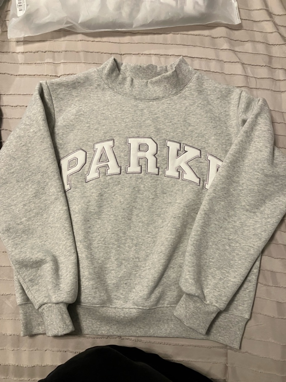 PARKE L/XL Metallic Varsity Mock Neck Sweatshirt
